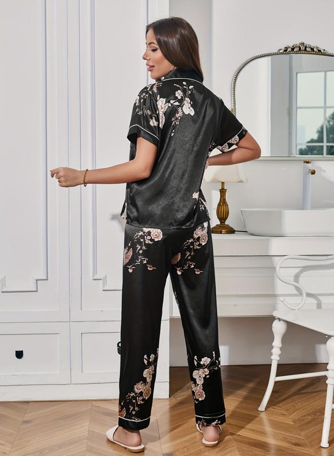 Take Two Women Satin Graphic Print Shirt and Pyjama Set - Image 4